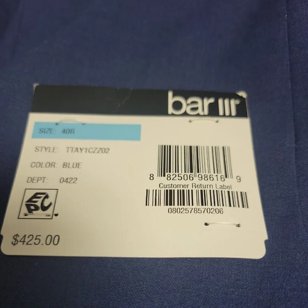 Bar III Slim Fit Active Stretch Jacket. Size 40R.  NWT $425